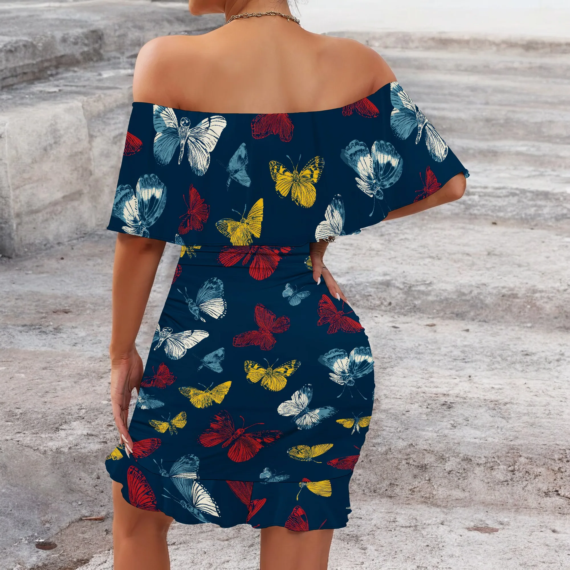 Womens Off Shoulder Ruffle Floral Summer Wedding Guest Dresses A Line Shift Short Skater Dress