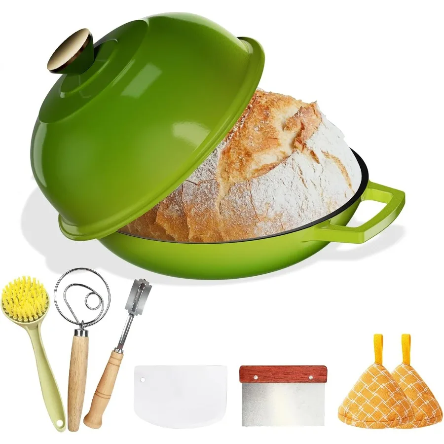 

Cast Iron Bread Baking Dutch Oven - Enameled Cast Iron Oven Pot with Dome Lid,5QT Bread Baker for Perfect Crust,Oven Safe to 500