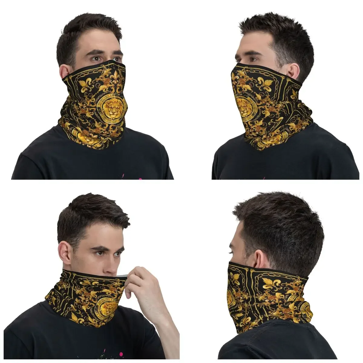 Golden Lion Luxury Design European Baroque Bandana Neck Cover Printed Balaclavas Wrap Scarf Warm Headband for Men Women Adult