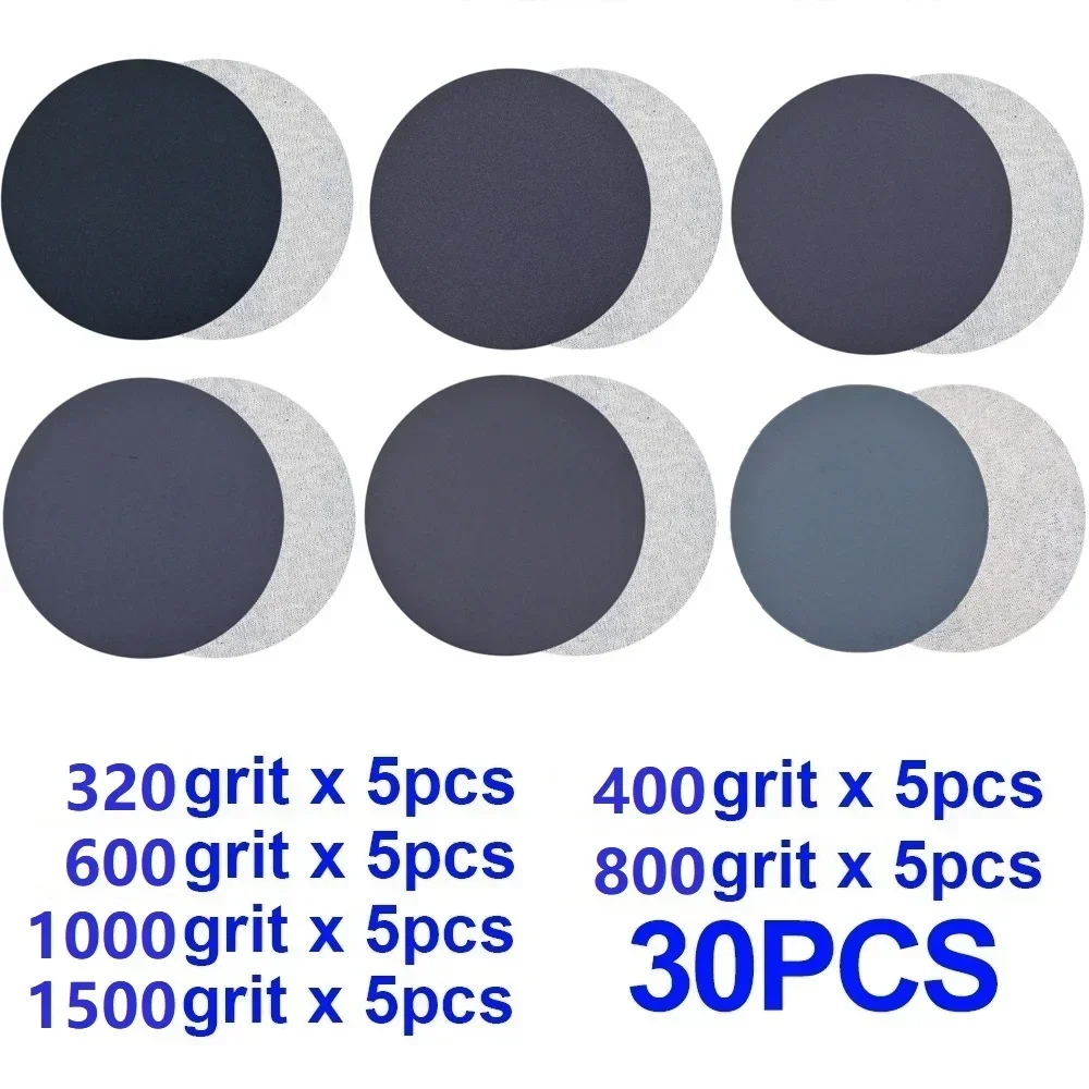 30Pcs 75mm 3 인치 320/400/600/800/1000/1500 그릿 라운드 샌드페이퍼 디스크 습식 건식 샌딩 디스크 후크 루프 샌드 시트 샌더 패드