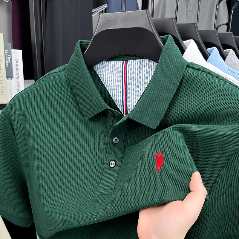 100% pure cotton short sleeved men's polo shirt summer fashion high-end brand pony embroidery golf top casual business T-shirt - Image 4