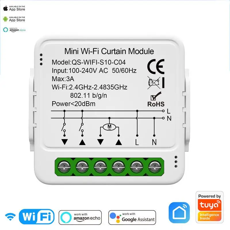 Tuya Smart WiFi Rideau Tech Stores Switch, Volet Roulant Connecté, Moteur Électrique, Compatible avec Alexa, Google Home