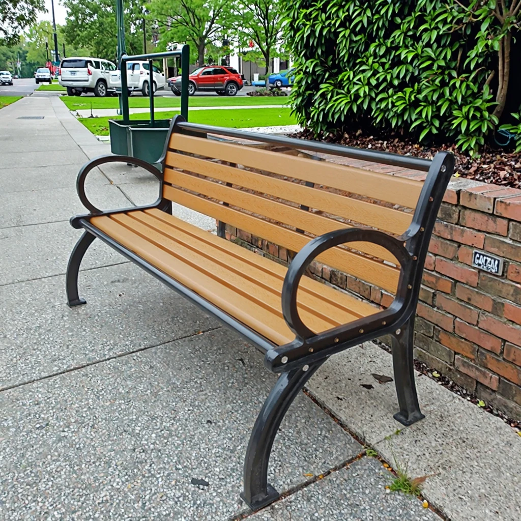 

Wholesale Outdoor Furniture Metal Frame Aluminum Garden Bench Recycled Plastic Bench WPC Slats Seating Waiting Chairs For City