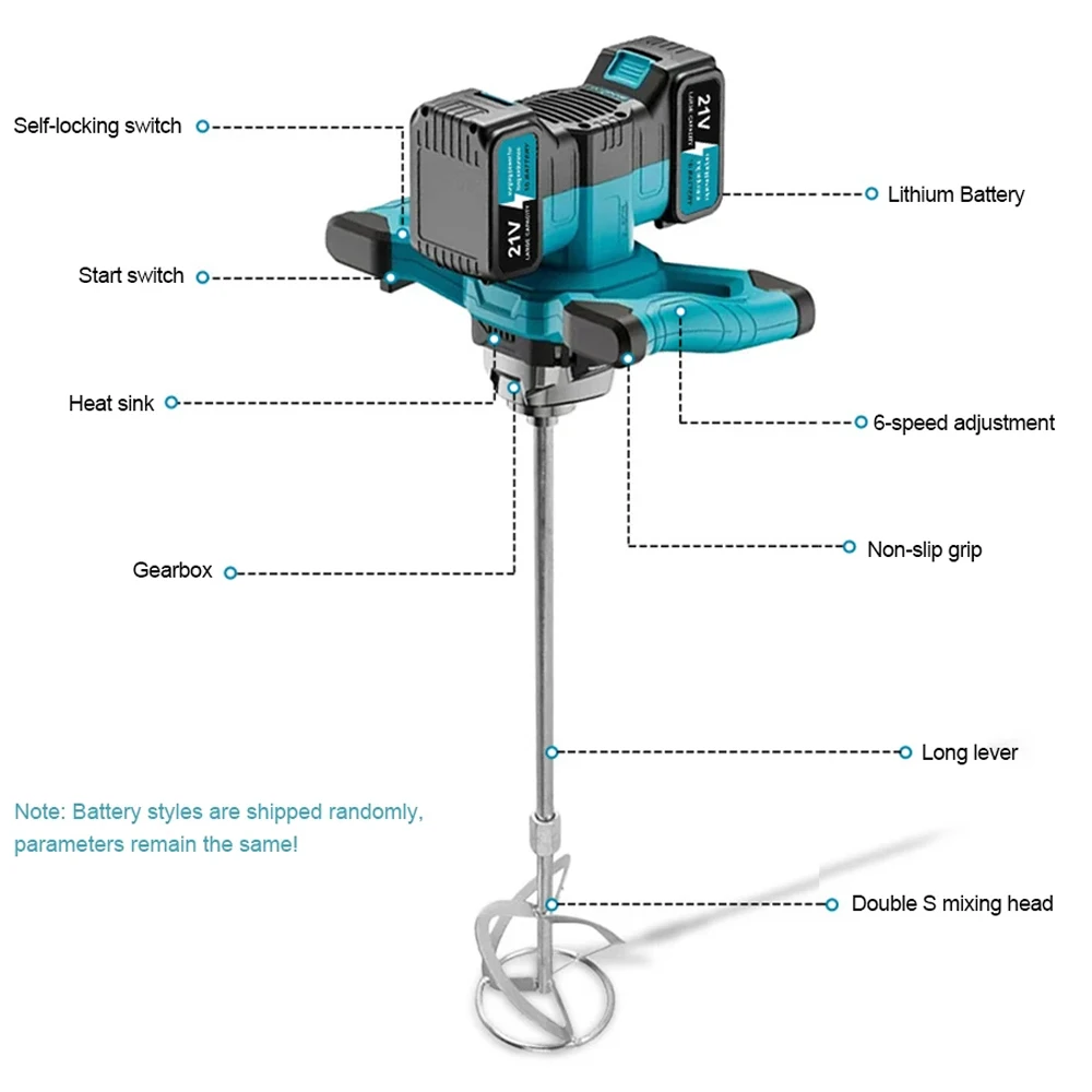 خلاط الخرسانة الكهربائية المحمولة المحمولة خلاط الاسمنت الخرساني 6 سرعات آلة خلط الجص والجص أداة تقليب الطلاء #2