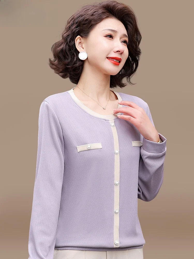

Faionable Knitted Sweater Set for Middle-Aged Women Spring Autumn Sli Top Bot Ensemble Polyester Fiber Loose Fit