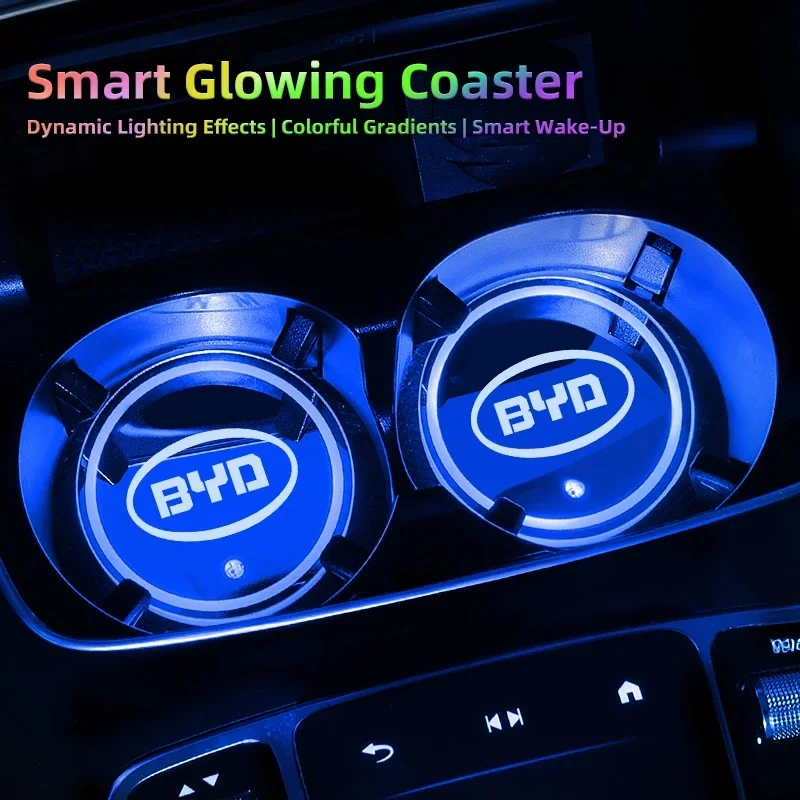 

7 Color Touch Control Car Cup Mat for BYD Atto 3 Seal Dolphin Sealion 6 Yuan Plus Seal U Frigate 07 USB LED Light Up Cup Coaster