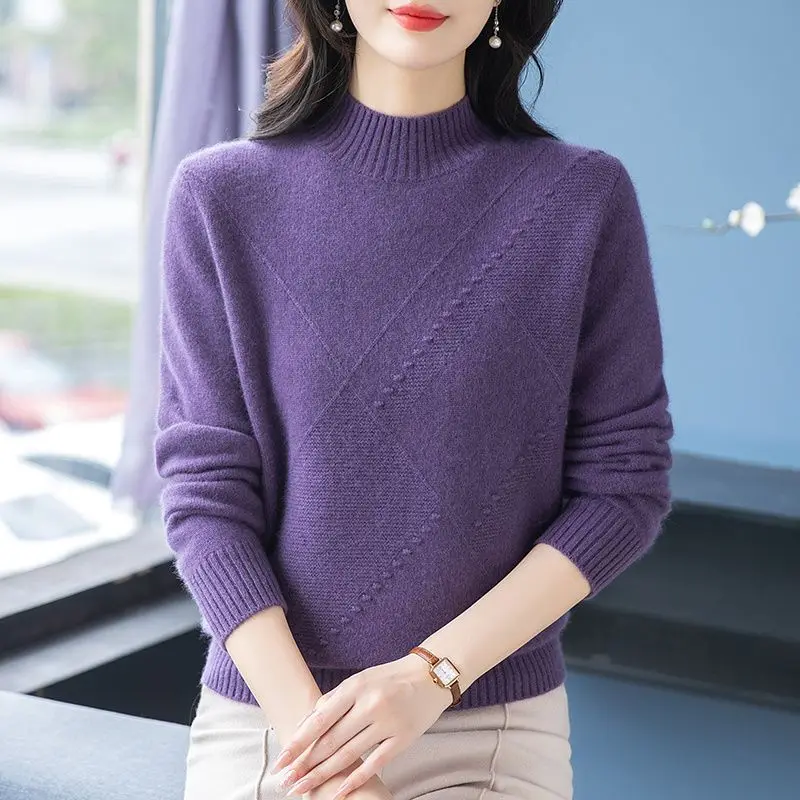 Suéter de Punto de Alta Gama para Mujer, Cuello Medio Alto, Cseta Interior, con Capucha, Otoño Invierno, Manga Larga, Larg...