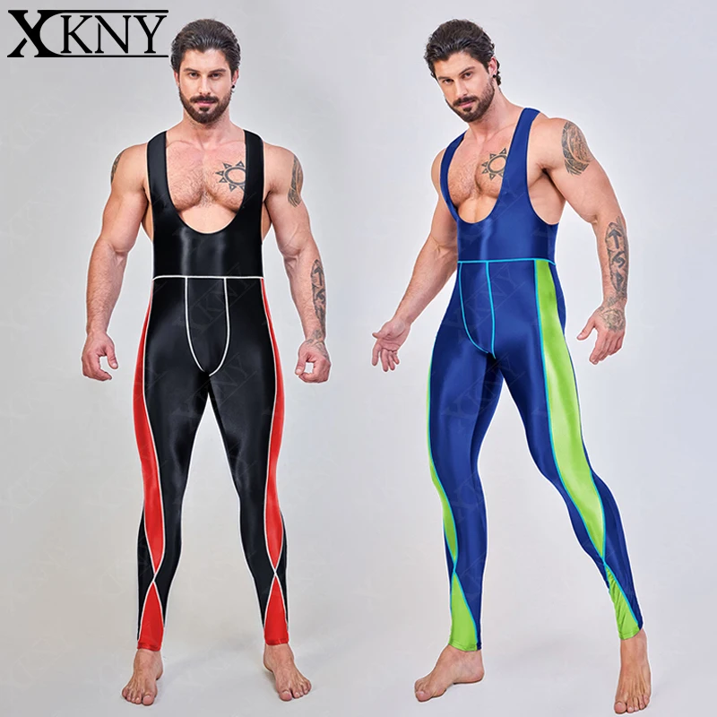 XCKNY satin glossy Sleeveless Tight Smooth Running Clothes Yoga Straps Bareback Cycling Tight Clothes Nine Leg Pants AMORESY