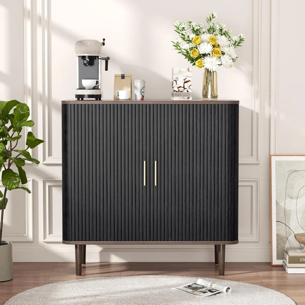 

Modern Black Buffet Cabinet with Sliding Doors, Sleek Sideboard for Coffee Bar and Kitchen Storage