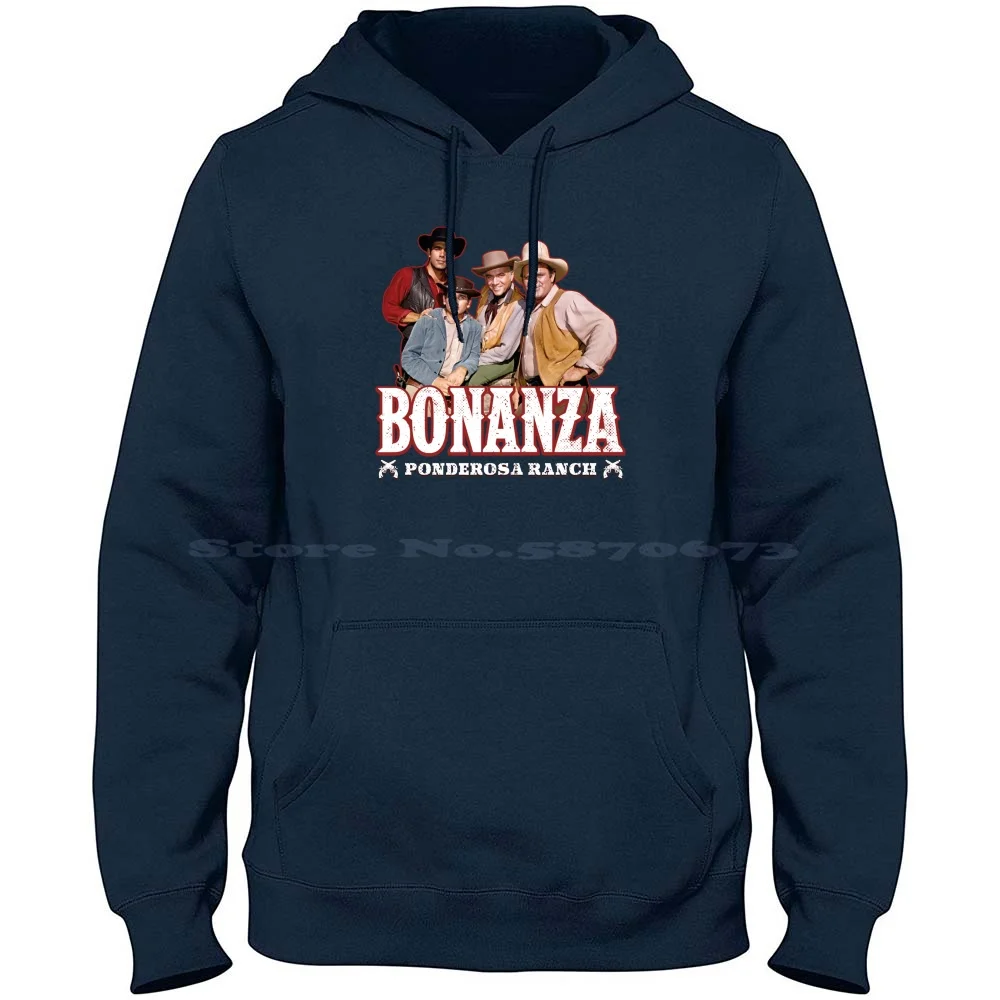 Bonanza 100% Pure Cotton Hoodie Tshirt Black N White Western Family Old Serie Classic Tv Adam Hoss Nbcs Ponderosa Ranch