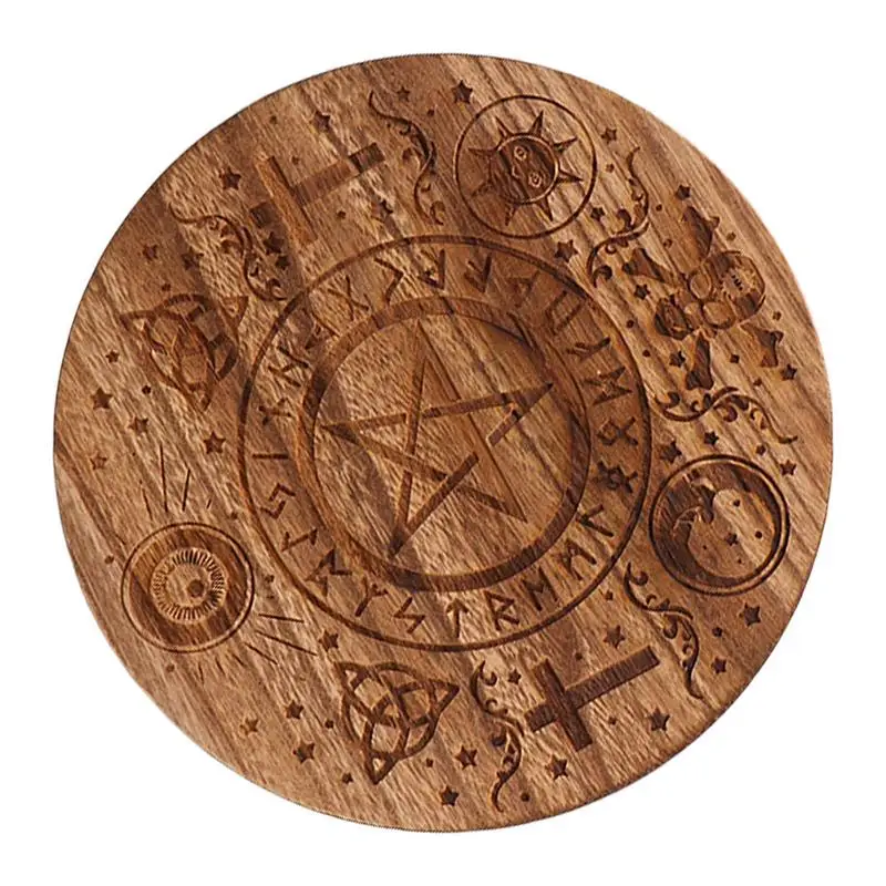 Wooden Tray With Engraved Meditation Table With Wheel Sun And Moon Divination Board Wooden Roulette Vintage Jewelry Tray For