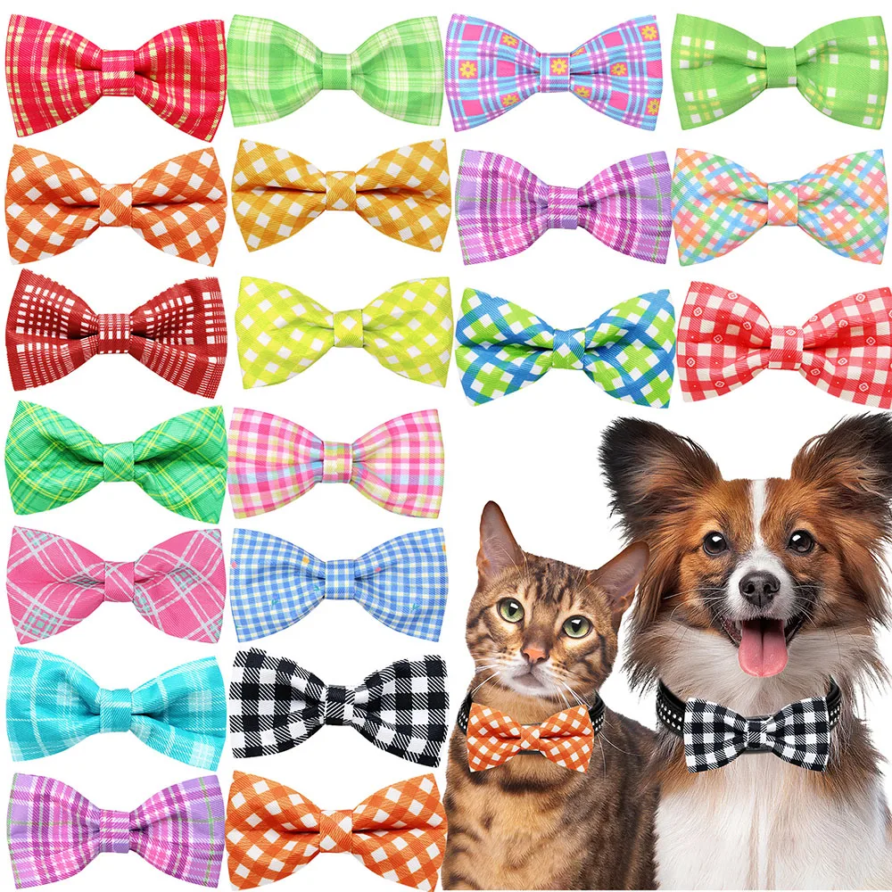 10PCS Flower-Collar Slidable Pet Dog Bowties Dogs Collar Accessories Bow Plaid Style Decorate The Dog Collar Pet Products