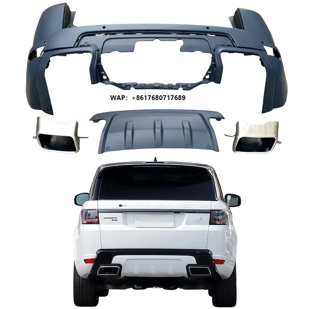Auto Body Kit for  Range Rover Sport 2014-2017 Upgrade to 2018-2022 Rear Bumper with Exhaust Tailpipe Cover