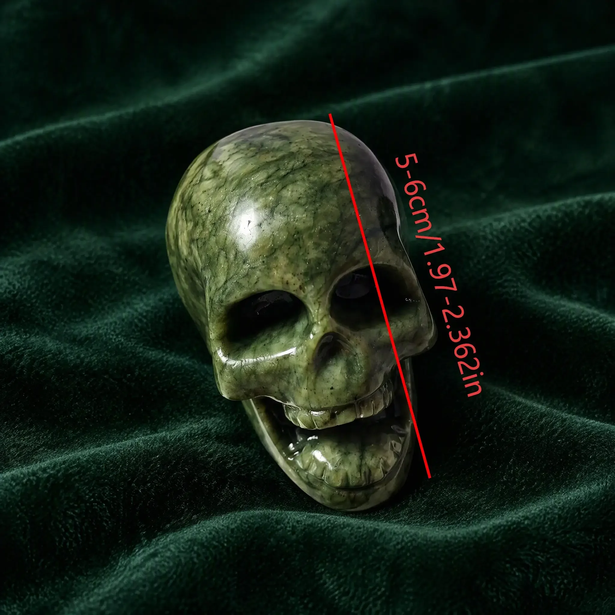 Random Pattern Xiuyan Jade Skull [Boho Style] – Natural Stone/Crystal, Wealth-Attracting Decorative Piece