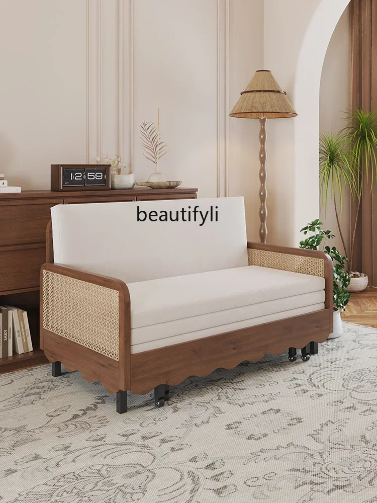 

Q181 Solid Wood Sofa Bed Retractable Dual-Use Modern Minimalist Living Room Small Apartment