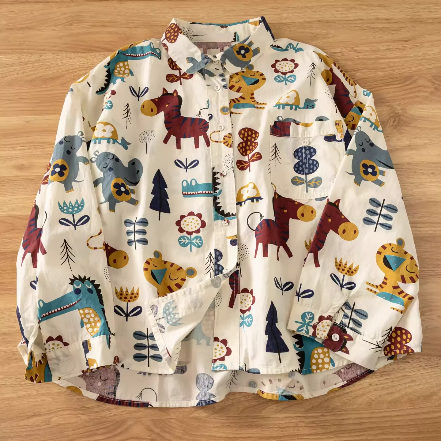 

Harajuku fashion cartoon print oversized shirts and blouses for women Japan style pure cotton long sleeve tops