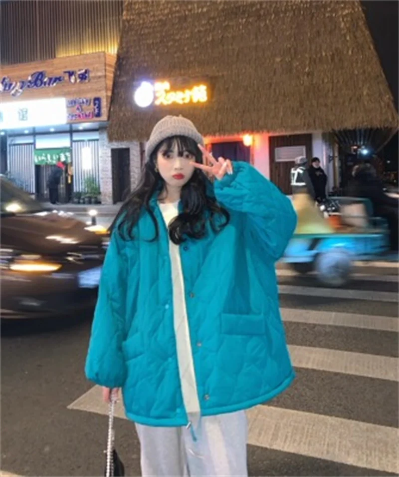 

Lingge Cotton Coat Women's Autumn Winter New 2022 Retro Loose All-match Student BF Loose Small Fried Street Female Cotton Coat X