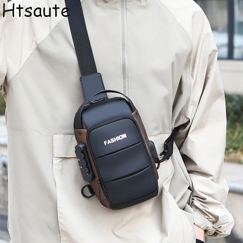 

Anti-theft Combination Lock Chest Bags With USB Charging Port Men Business Storage Crossbody Bag Casual Travel Chest Packs Male