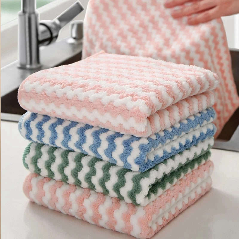 Household Kitchen Rags Thick Towel Dishcloth Gadget Microfiber Non-stick Oil Table Cleaning Wipe Cloth Scouring Pad 5PCS/Lot