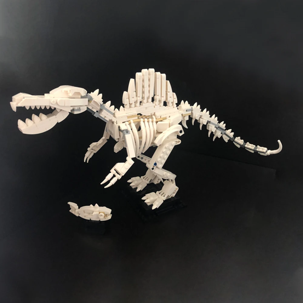 MOC Spinosaurus Skeleton Dinosaur Bricks Dinosaur Fossil Skeleton Model Building Block Kids Education Toy Birthday Gift