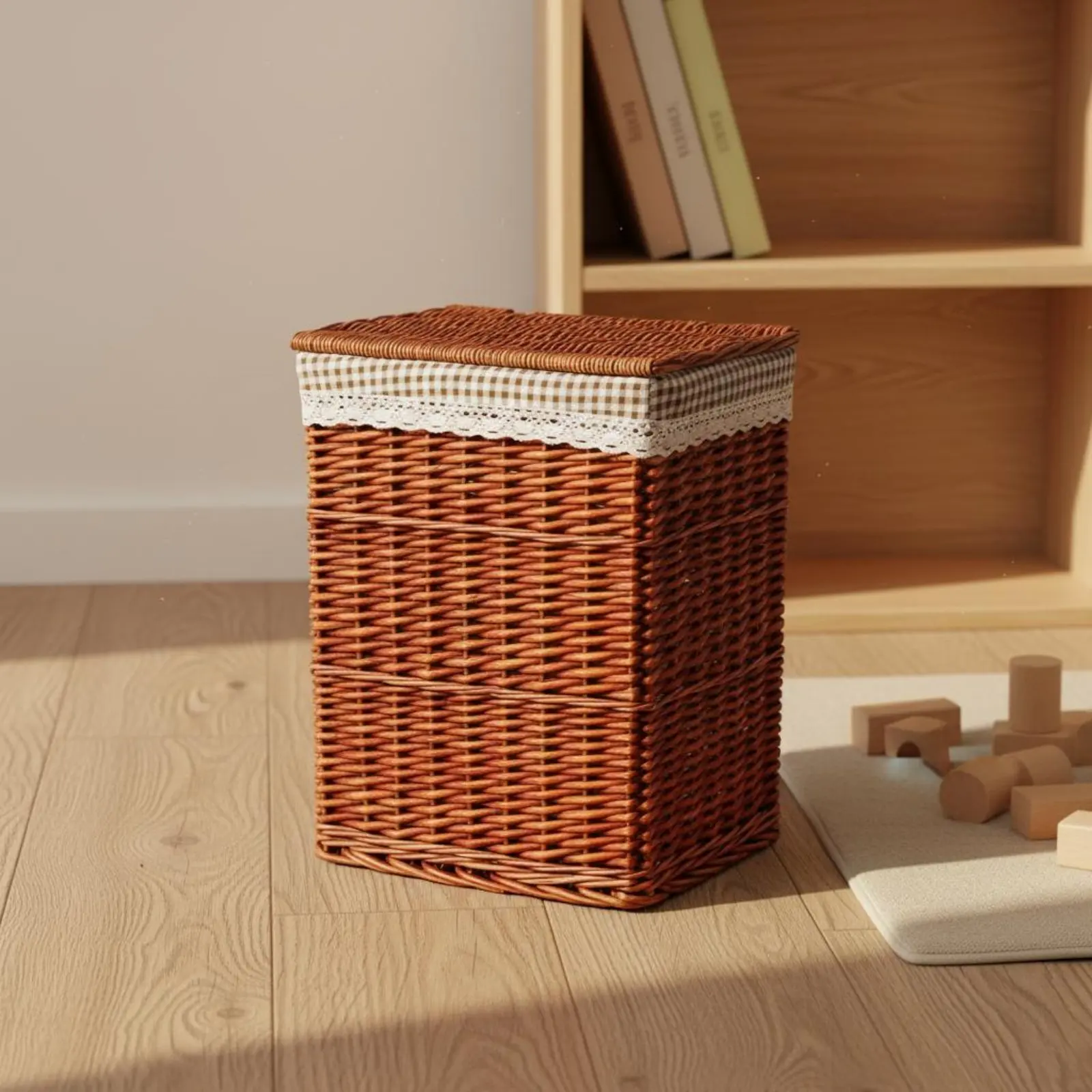 Panier à linge en osier avec couvercle, panier à vêtements en rotin durable, coffre de rangement pour jouets avec couvercle, respectueux de l'environnement