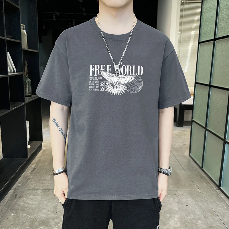 Men's Cotton T Shirt White 6XL Big Size T-shirts for Men Summer Casual Wear Eagle Letter Print Men Tee Shirts Male Clothes