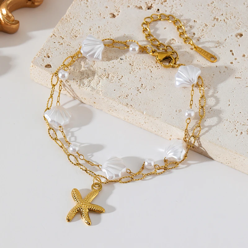 EILIECK 316L Edelstahl Seestern Muschel Perlen Halskette Armband Ohrringe Set für Damen Mode Wasserdichter Strand Schmuck Geschenk – Detail 17