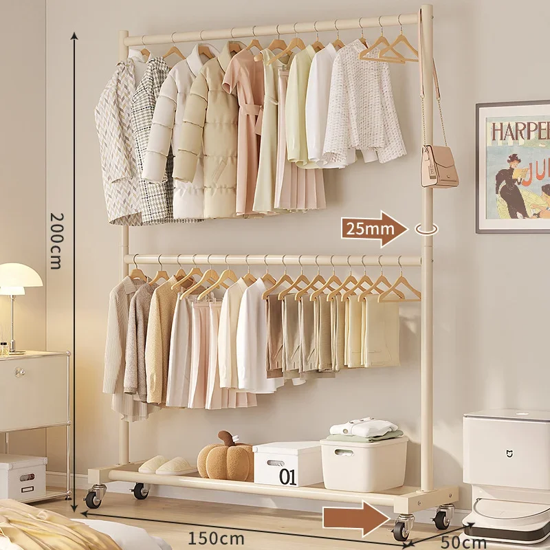 Clothes rack landing wheeled household bedroom balcony portable clothes rack clothing display pole simple clothes rack