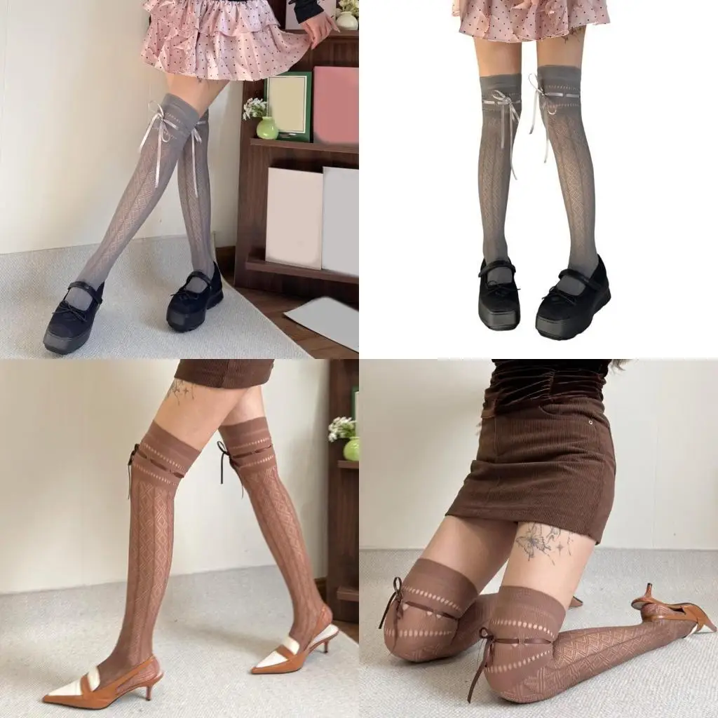 

72XE Thigh High Stockings Ballet Laces Up Over Knee Highs Socks Stockings