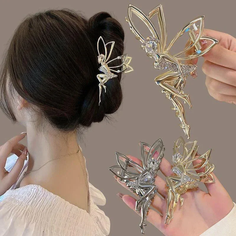 Shiny Rhinestone Crystal Angel Hair Claw Clip for Women Girls Elegant Ponytail Metal Hairpin Fashion Hair Accessories Gift