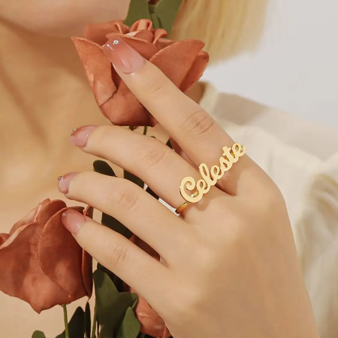 

18K Gold Plated Customized Name Double Circle Ring Stainless Steel Personalized Nameplate Ring Women’s Jewelry Birthday Gifts