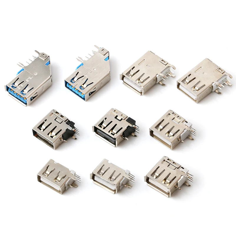 10PCS USB 2.0 A Female Mount Socket 90° Vertical Side Insertion Connector Long/Short Type USB Jack for PCB Installation