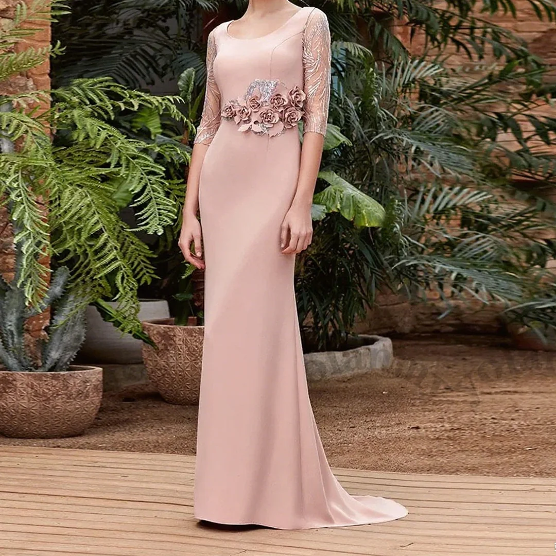 

Elegant Mermaid Half Sleeves Groom Mother Dress Charming 3D Flowers Mother of the Bride Dress Customized