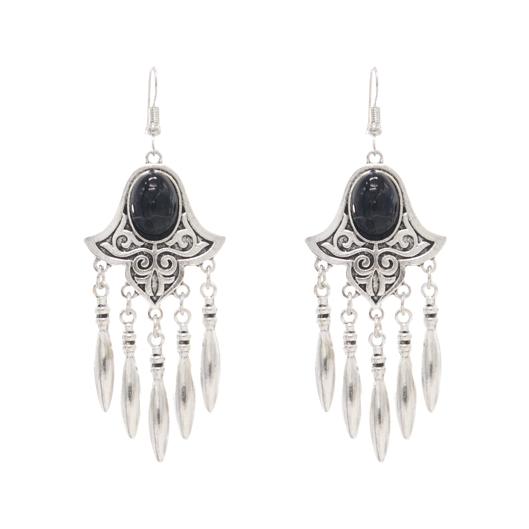 Indian Vintage Oxidized Silver Color Metal Drop Earrings for Women Boho Blue Black Stone Hanging Earring Party Gift Gypsy