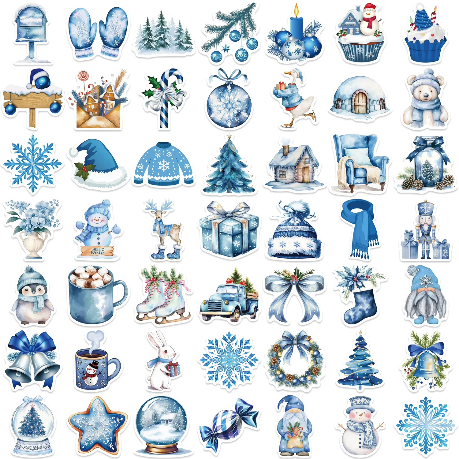 10/30/50Pcs Blue Winter Christmas sticker For Suitcase Skateboard Laptop Luggage Phone Styling DIY Decal Pegatina