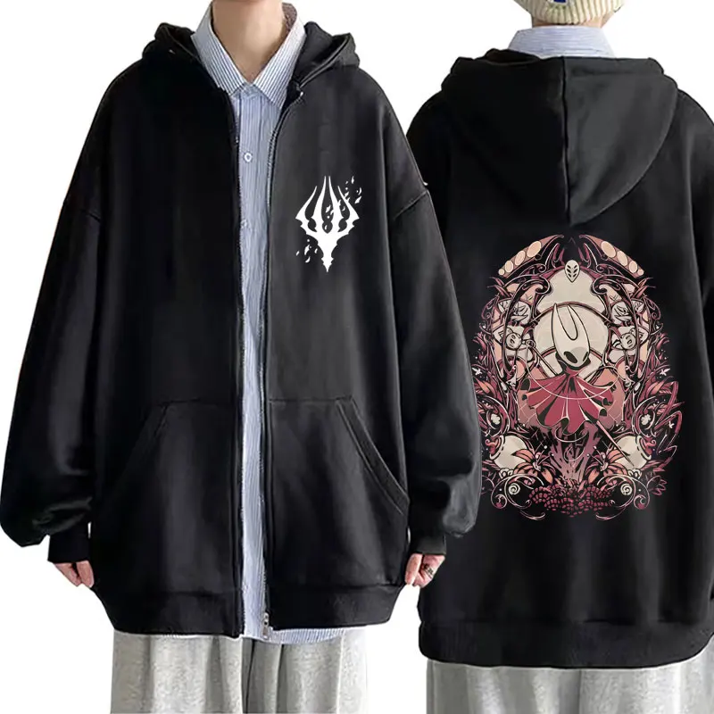 

Game Hollow Knight Double Sided Graphic Zipper Hoodie Men Women Fashion Vintage Oversized Streetwear Men's Casual Zip Up Hoodies