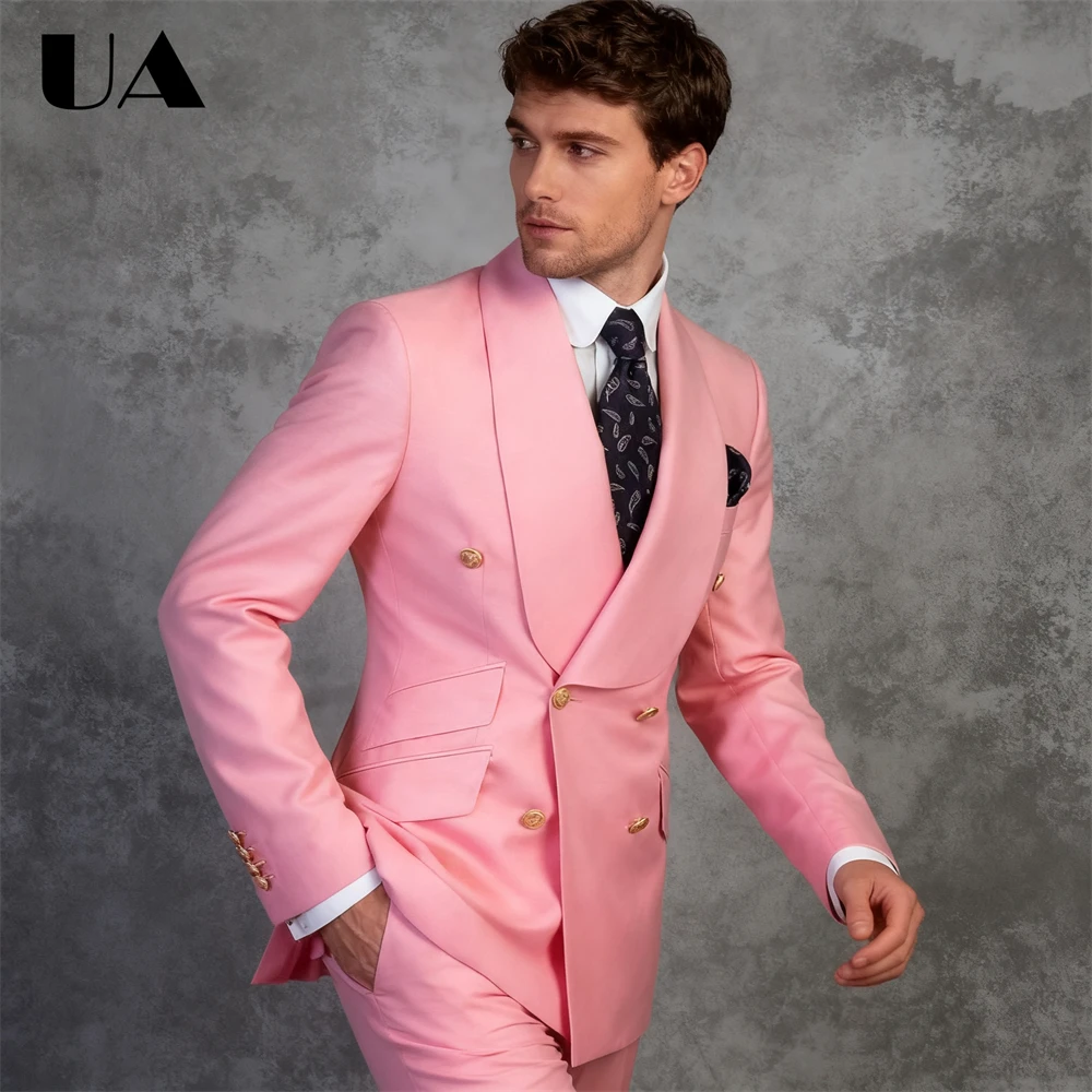 

ULBYANRY - Groom's Wedding Suit 1 Pieces Slim Fit Blazer Wide Shawl Lapel Tailored Men Suit Custom Made Tuxedo Gold Button