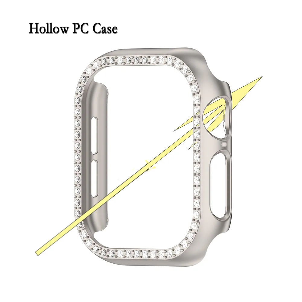 For Apple Watch 10 42/46mm Hollow Case With Single Row Diamond Decoration Durable PC Cover Support Charging Watch Shell