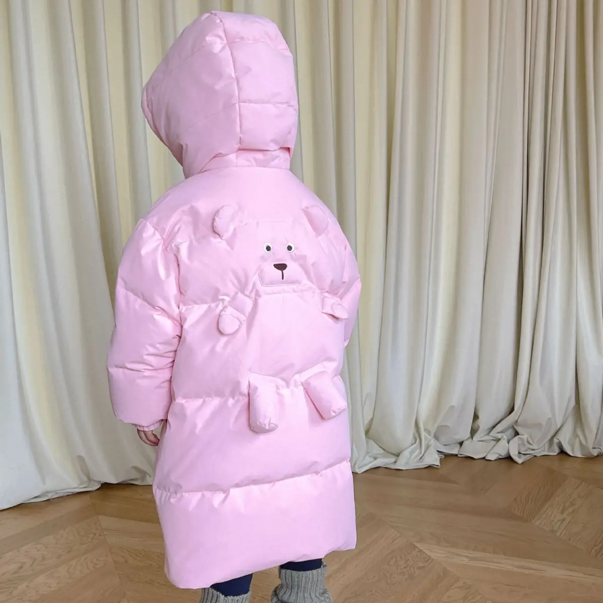 New Korean version children's down jacket with label, three-dimensional embroidery, cute little bear, boys and girls' down jacke