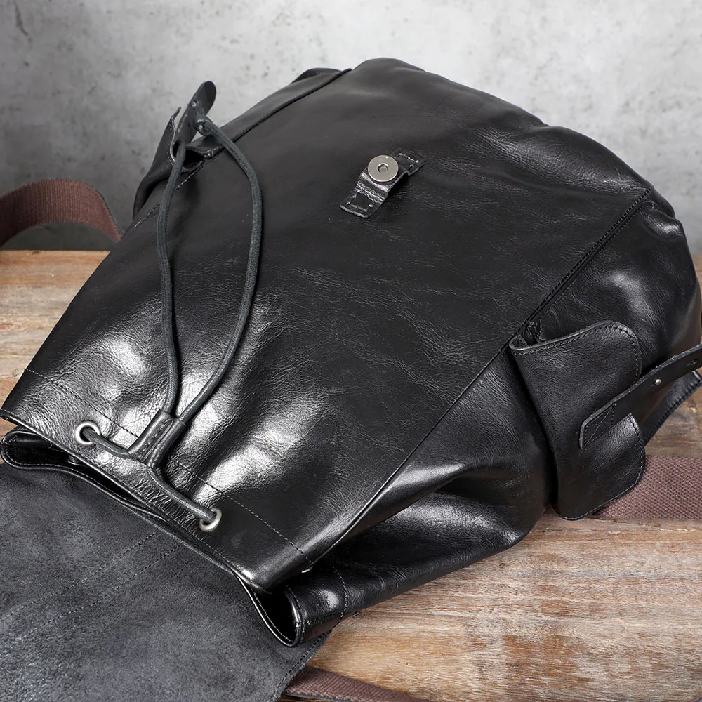 Lässiger Herrenrucksack aus echtem Leder, Laptoptasche für Herren, Reisetasche, Obermaterial aus Rindsleder, modischer Herrenrucksack im Preppy-Stil – Detail 23