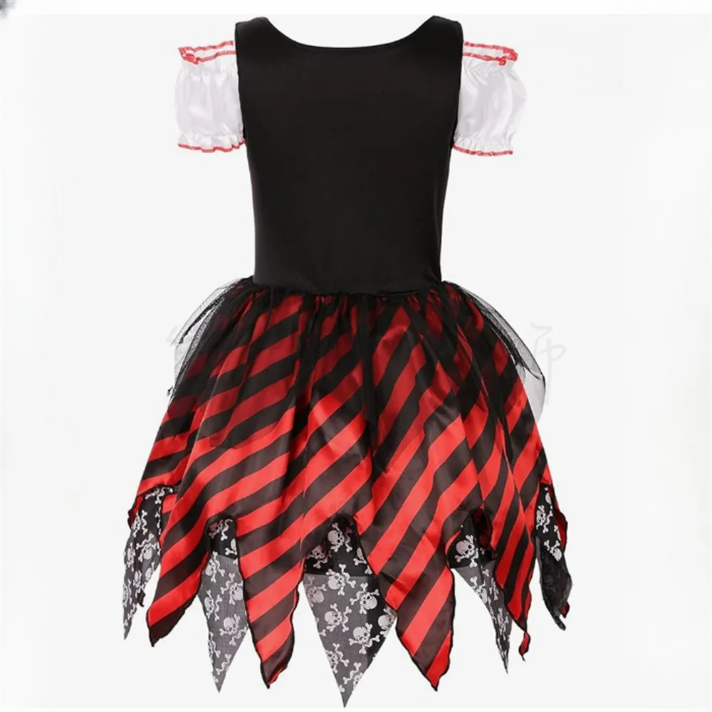 2026 Halloween Carnival Girl Cosplay Female Pirate Short Sleeve Cute Dress + Classic Pirate Pirate Sword Gun Accessories Set