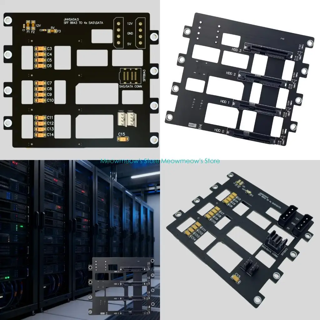 W91A 4 Slot Backplane for SFF8643 Interfaces Featuring Tantalum Capacitors 2.8cm Standard Spacing and Cooling Fan Interfaces