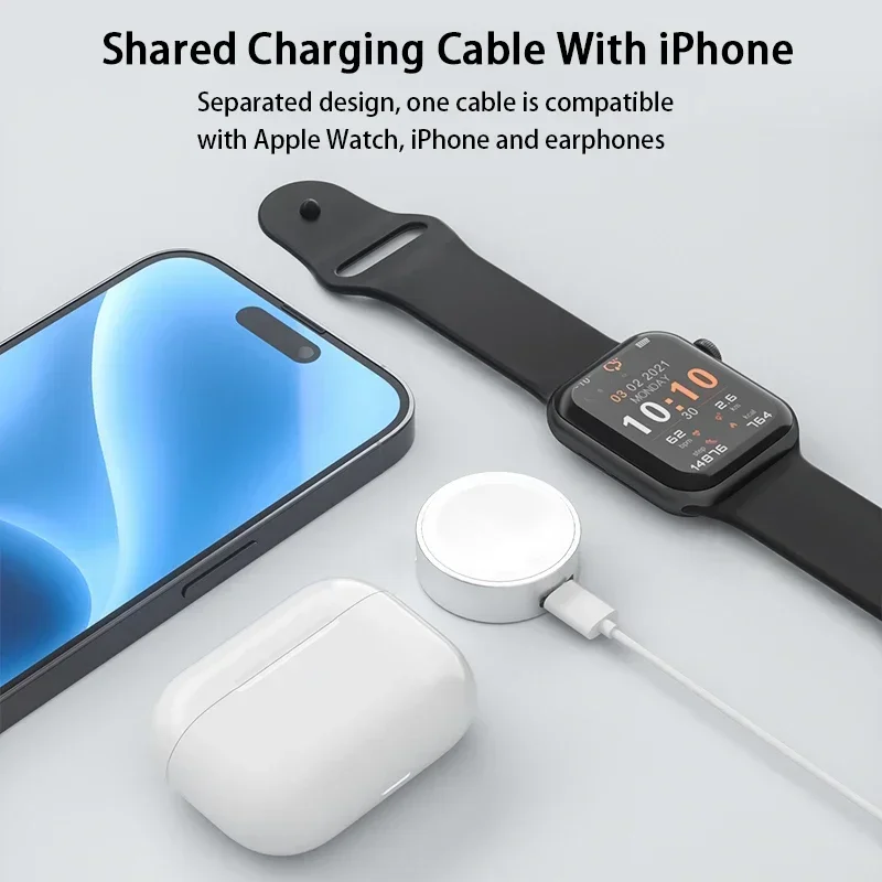 Portable Magnetic Watch Wireless Charger With keychain for Apple Watch 10 S9 8 7 6 5 4 Ultra2 SE Type C L Double Port Charging