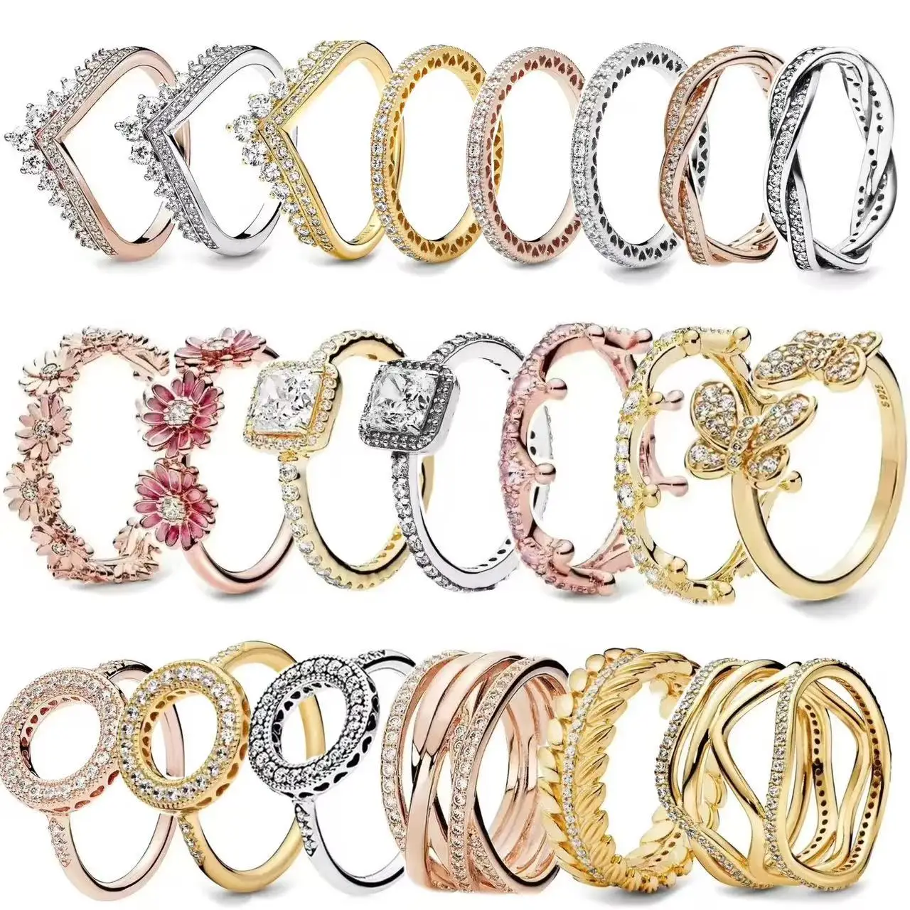 

Top-selling 925 Sterling Silver Women's Charm Ring - Exquisite Light Luxury Design with Classic Dazzling Crown & Round Hearts, I