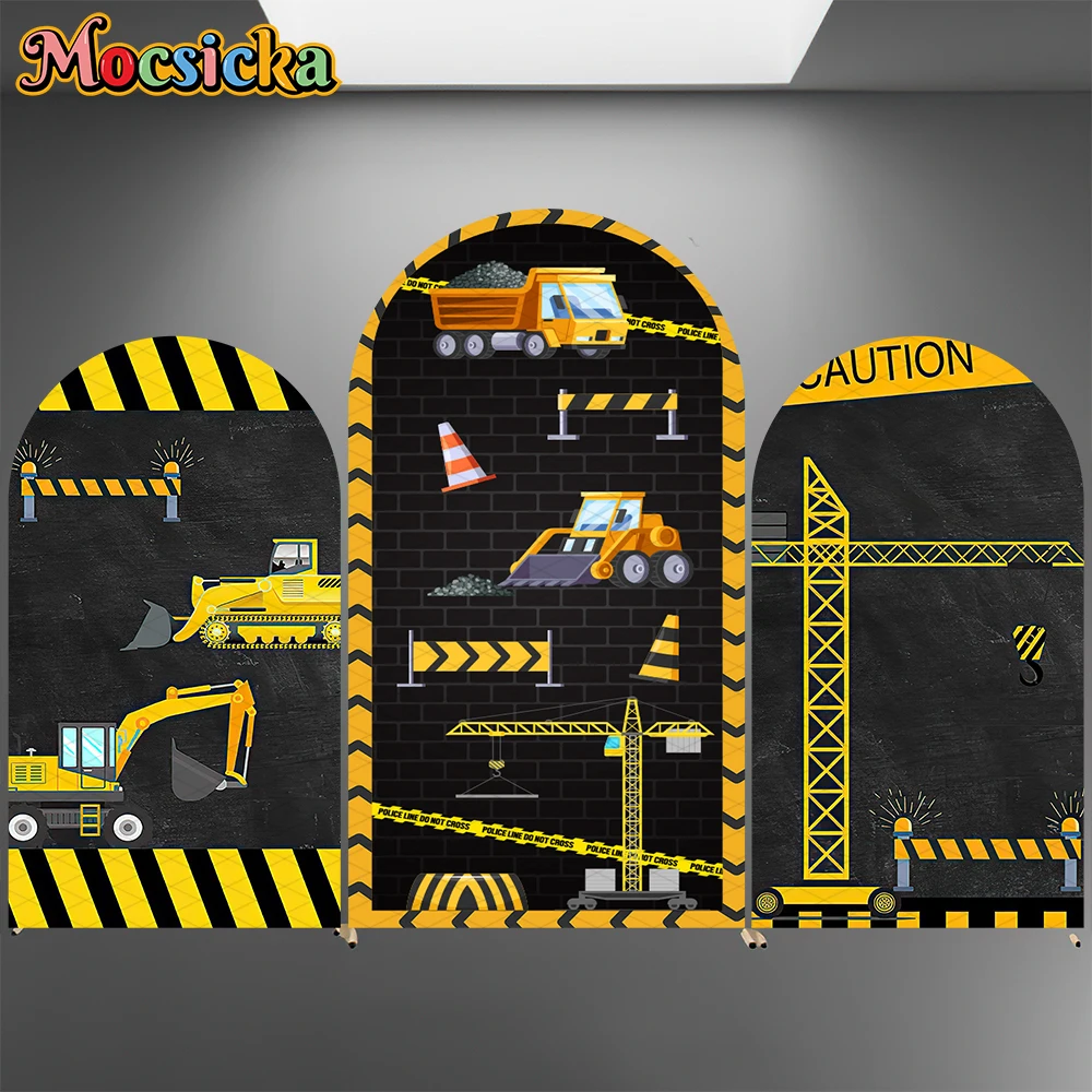 

Mocsicka Arch Covers Backdrop Double-Faced Baby Shower Birthday Arched Backgrounds Excavator Construction Bulldozer Tower Decors