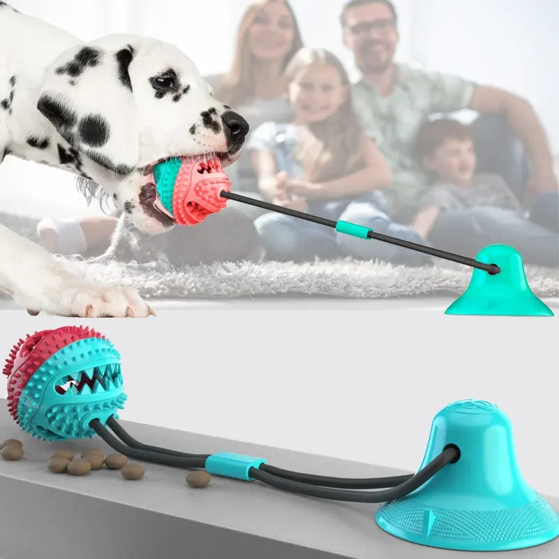 Pets Self-Playing Dog Toys Silicon Suction Cup Tug Dog Toy Push Ball Toy Pet Tooth Cleaning Puppy Large Dog Biting Chew Toy