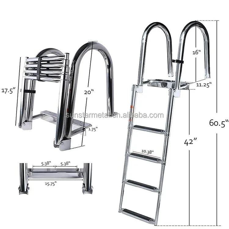 4 Step Folding Inflatable Telescoping Swim Boat Ladder for Pontoon Yacht Ship Accessories