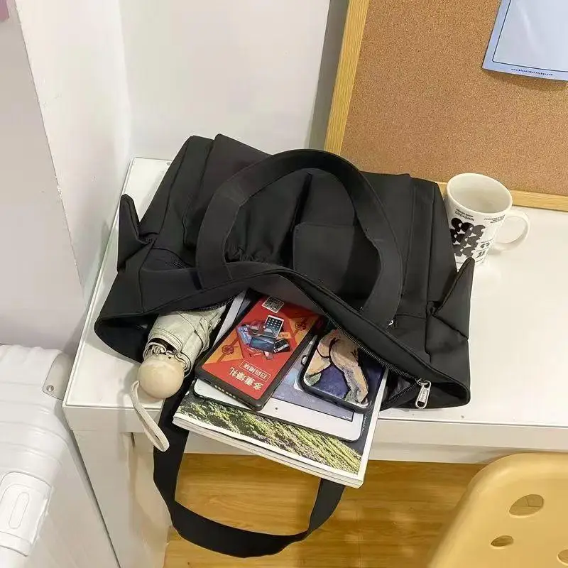 Solid Color Tote Bag Large Capacity Minimalist Handbag for Students School Commute Daily Book Storage