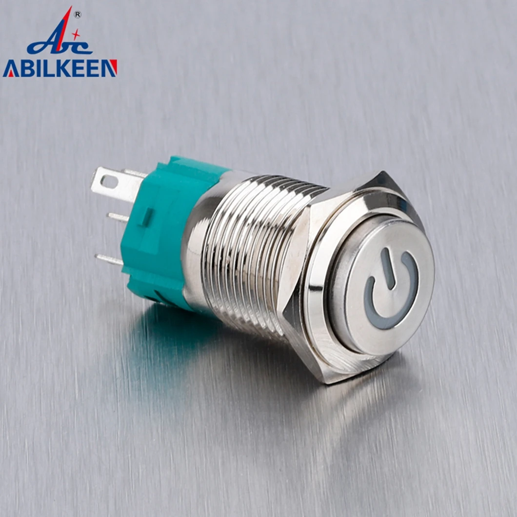 ABILKEEN New Product 16MM High Head Momentary/ Self-Latching Metal Push Button Customized Power Illumintant Logo and LED Ring