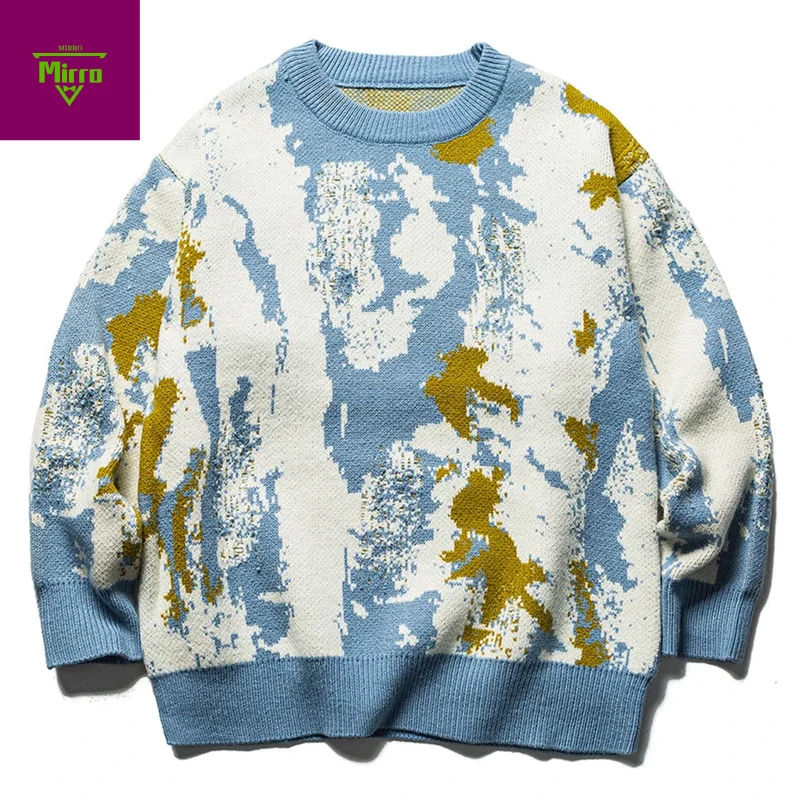 【Mirrordust】suéteres Vintage de gran tamaño para hombre, ropa de calle, suéteres de Hip Hop Harajuku, jerséis de punto, suéteres informales sueltos, prendas de punto